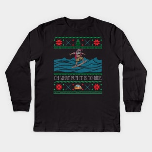 Funny Christmas Surfing Santa Hawaiian Ugly Christmas Kids Long Sleeve T-Shirt